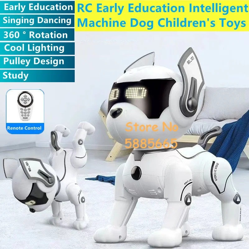 

Electric Remote Control Robot Dog Cute Styling Stunt 360 ° Rotation Cool Lighting Pulley Design RC Early Education Machine Dog