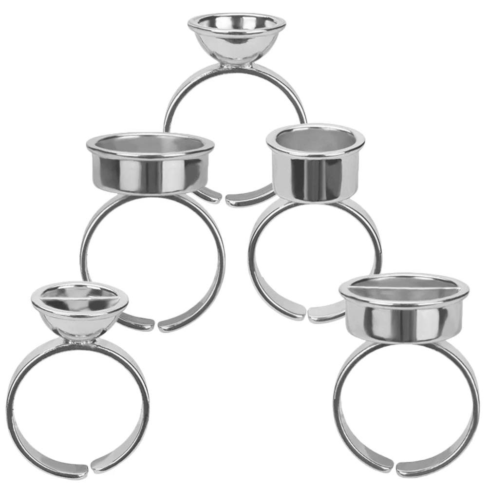 

5 Pcs Stainless Steel Pigment Rings Glue Cups for Eyelash Extensions Tattooing Ink Holder S M L Size SilverReusable