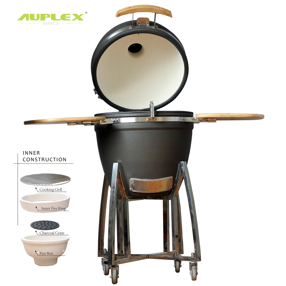 Modern Premium Outdoor Big XL Ceramic 21-Inch Charcoal Kamado Grill with Powder Coated Finish Green Shade BBQ Joe