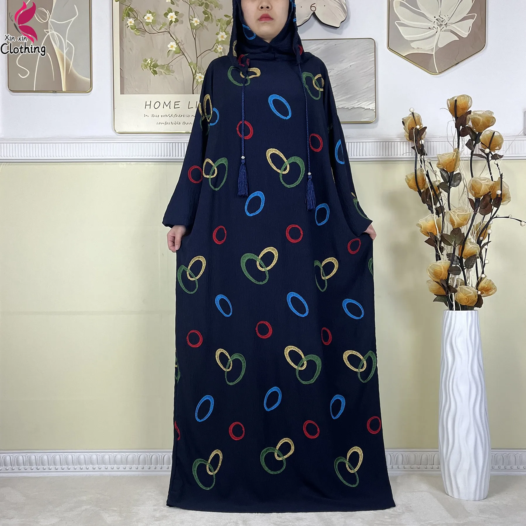 2025 جديد رمضان مسلم قبعة مزدوجة الصلبة القطن عباية التطريز فضفاض دبي تركيا الإسلام ملابس الصلاة عباية أفريقية الملابس