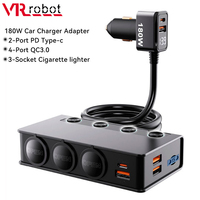 VR Robot 180W Cigarette Lighter Socket Splitter 9 IN 1 48W Type-c+QC3.0 Fast Car Charger Adapter With Independent ON/OFF Switch