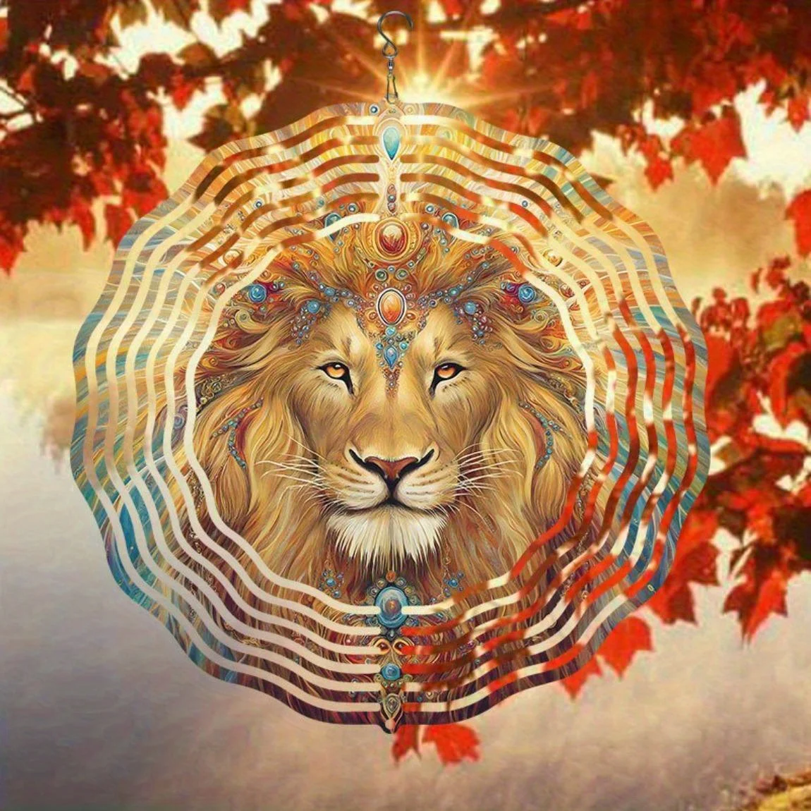 CIFBUY Metal Wind Chime Lion Design Outdoor Garden Decor Colorful Spinner Easy Install Yard Patio Ornament