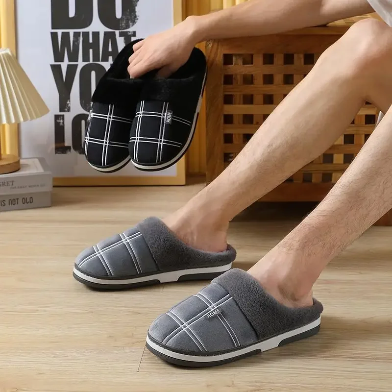 2026 Men Women Large Size Cotton Slippers Winter Warm Plush Thick Sole Fuzzy House Slippers Extra Large