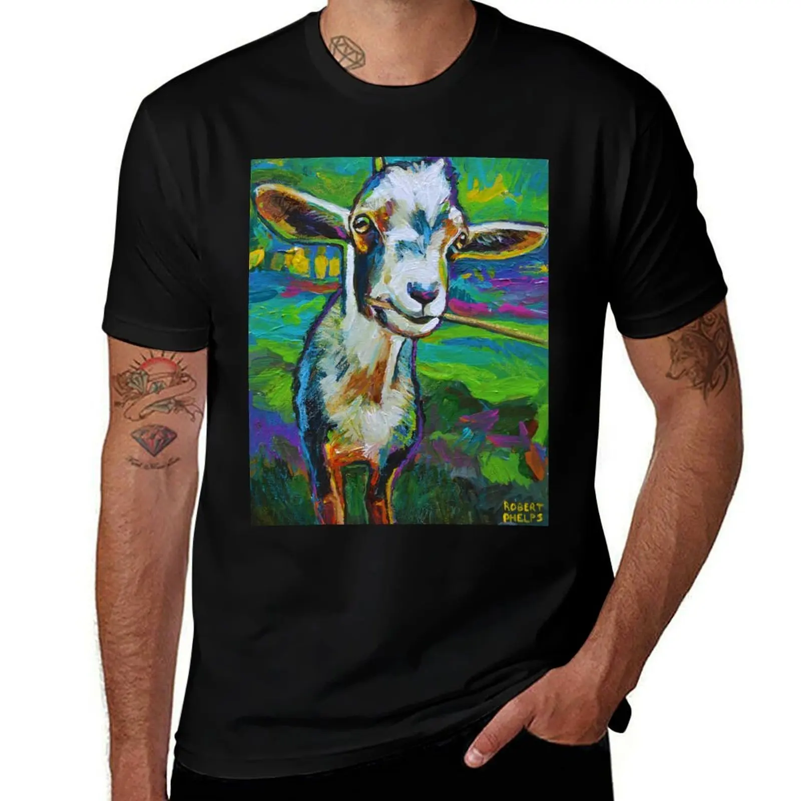 Theodore the Goat T-Shirt Simple Solid Color Crew Neck Tee T-Shirt