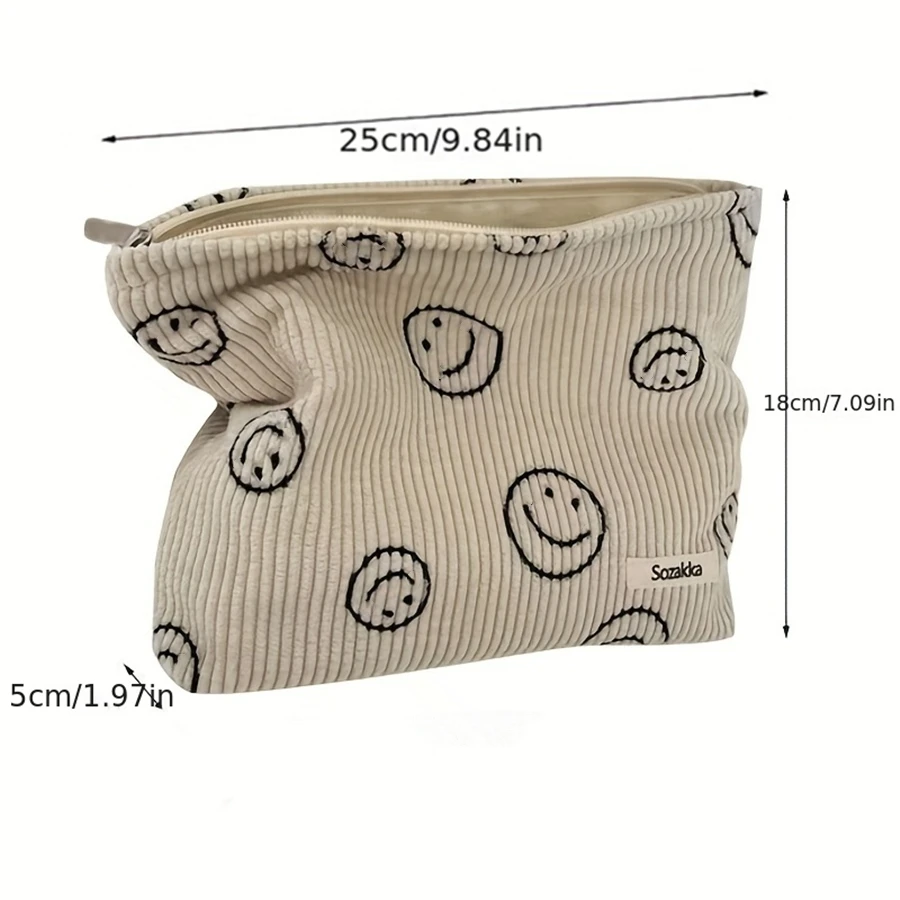 Corduroy Makeup Bag Cosmetic Bag for Women Cute Toiletry Bag Pouch Travel Essentials Storage bag Clutch bag(Canvas Inner lining)