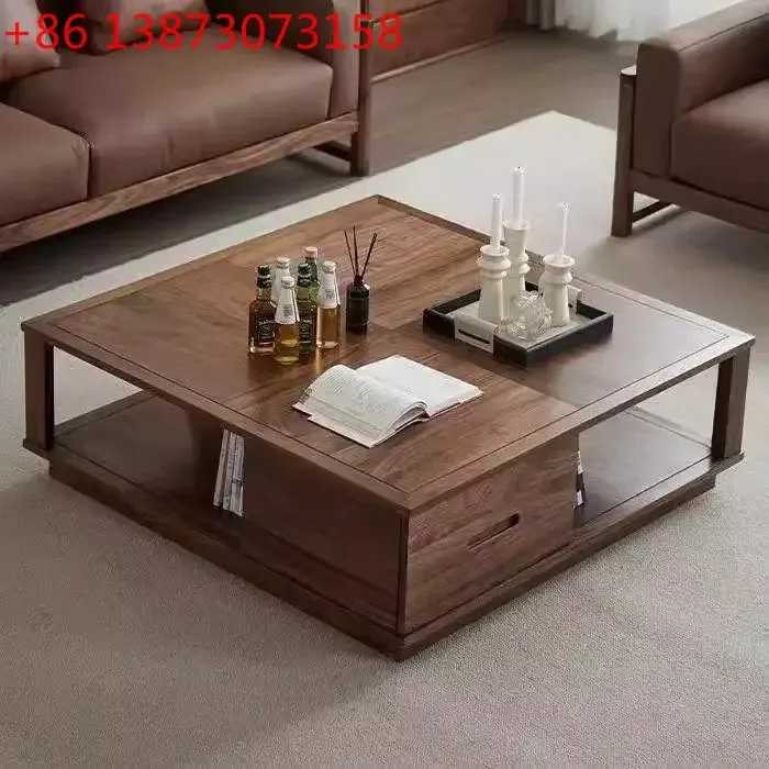 North American black walnut coffee table living room household square short tea table modern simple light luxury storage generou