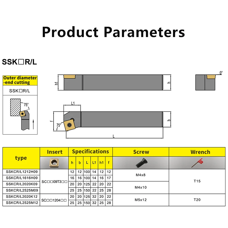 Barra de torno, soporte de torneado externo, SSKCR1212, SSKCR1616, SSKCR2020, SSKCR2525