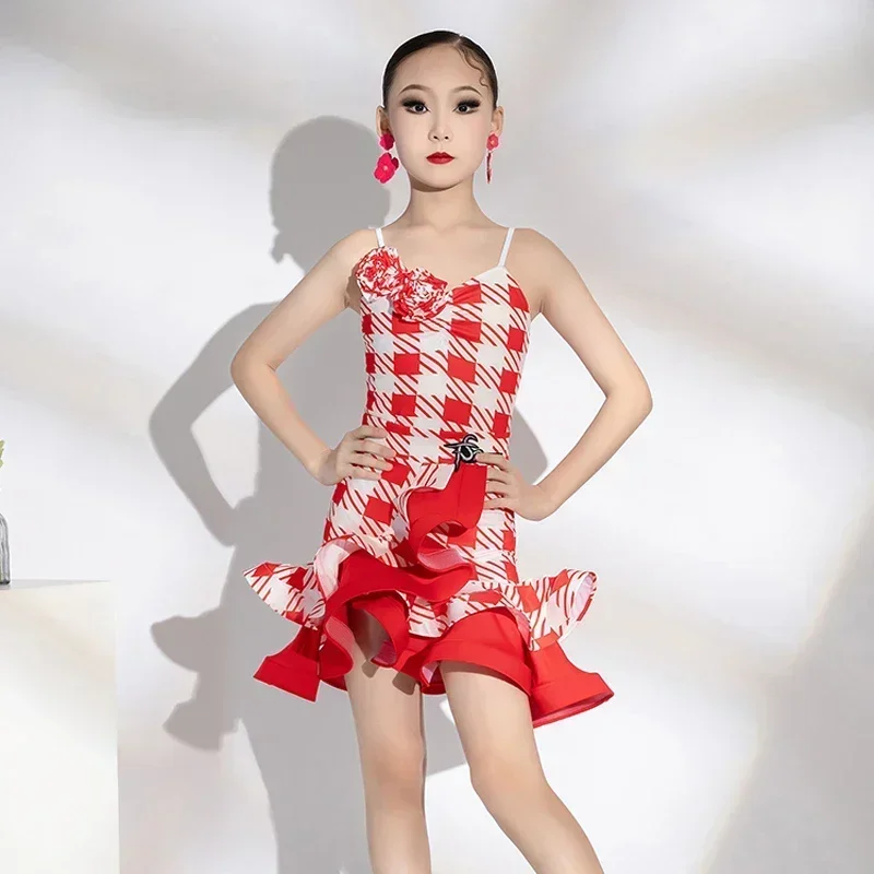 

Модный костюм для соревнований по латинским танцам для девочек, леопардовое платье без рукавов для латинских танцев, детская танцевальная одежда