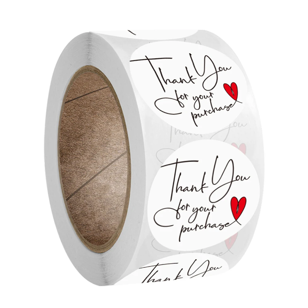 500pcs 1 inch Thank You for Your Purchase Labels with Red Heart Small Business Retail Store Envelope Seals Stickers for Packing