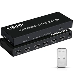 HDMI 2.0 2x4 Switch Splitter 2 in 4 out 4K@60Hz Video Switcher 2x4 with SPDIF Audio Extractor for Laptop PC to 2 3 4 TV Display