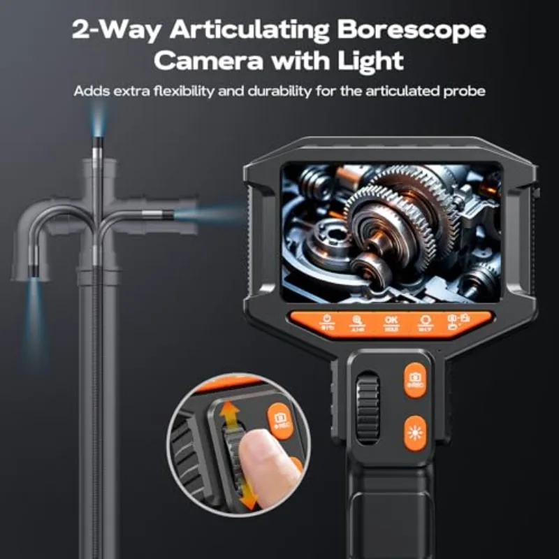 [2026]2025 New Two-Way Articulating Borescope CMOS Sensor H.264 Video Industrial Endoscope Inspection Snake Camera Flexible Bore