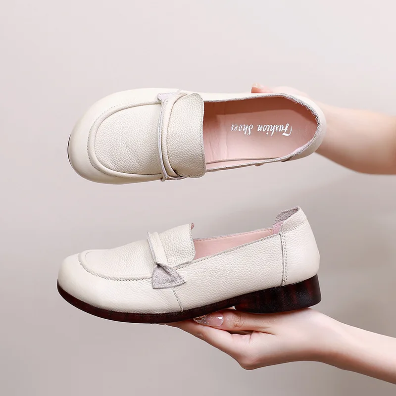 Summer Genuine Leather Slip-On Hollow Out Shoes New Fashion Breathable Women Shoes Women's Soft Comfortable Casual Driving Shoes