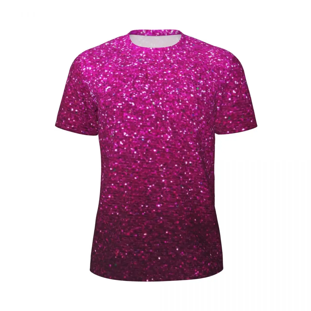 Metallic Glitter Print T Shirt Mens Pink Ombre Sparkles Y2K Casual Sports T Shirts Summer Novelty Tees Custom Plus Size Tops