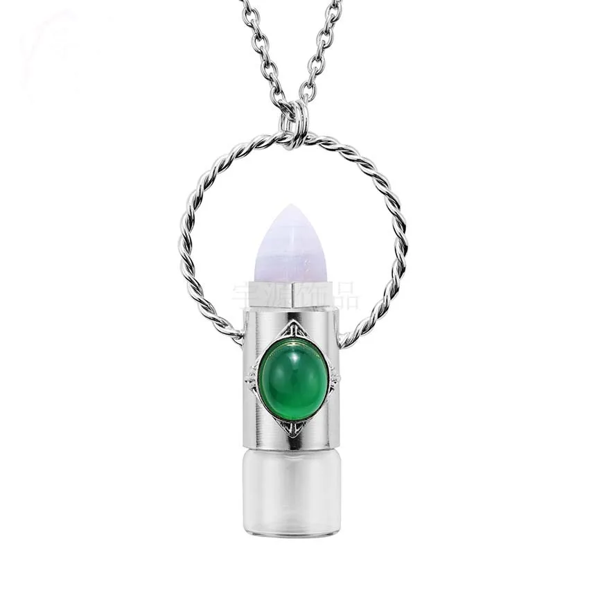 Charms 2ML Glass Perfume Bottle Diffuser Pendant Necklace For Women Natural Healing Crystal Quartz Amethyst Choice Men Jewelry