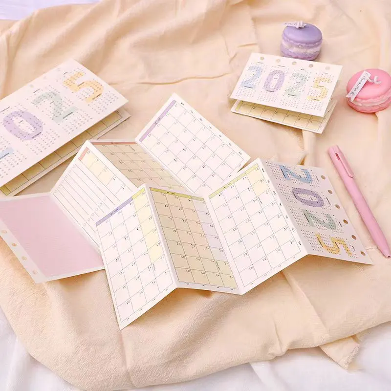 M5 2025 Calendar Four-folding Loose-leaf Notebook Plannar Journal  Year Month Plan Schedule Bindings Accessories