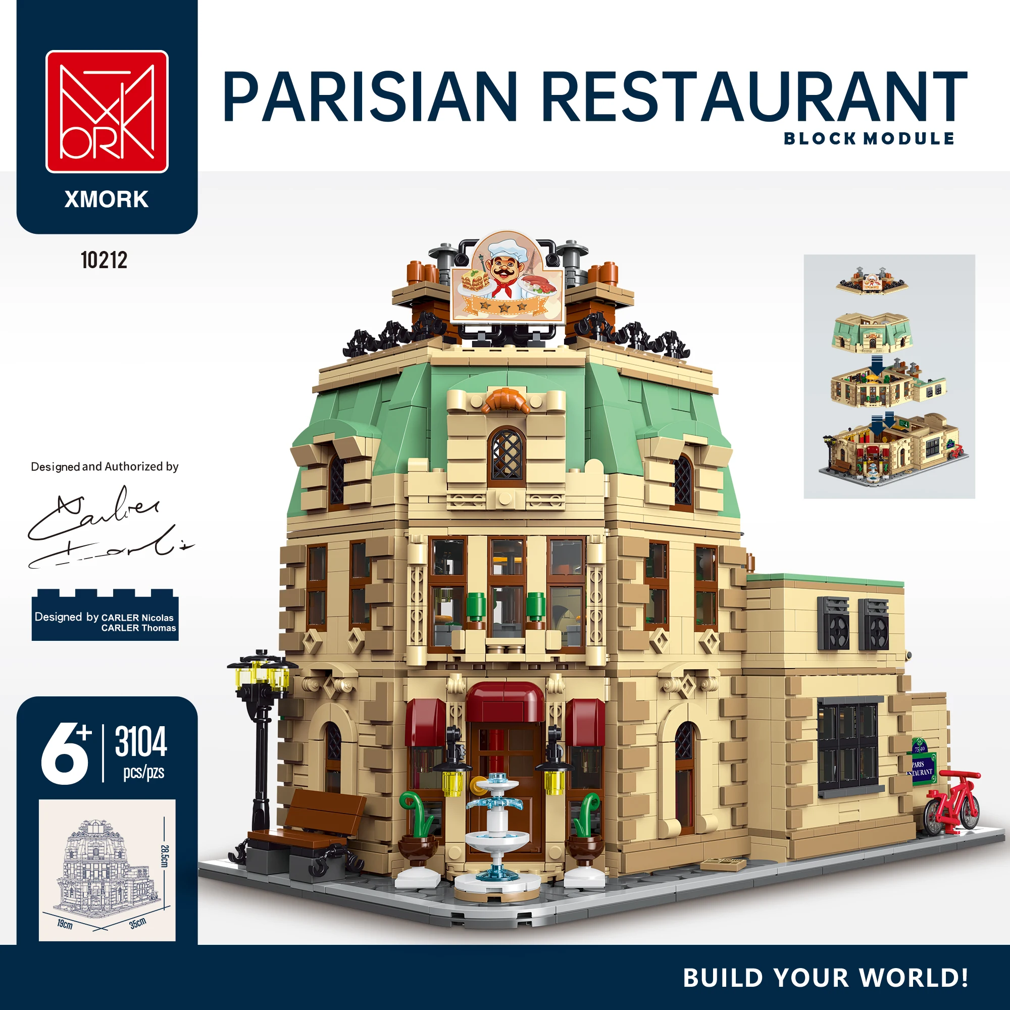 Creative Expert Modular Buildings Parisian Restaurant Canteen MOC XMORK 10212 Model 3104pcs Building Blocks Brick Puzzle Toys