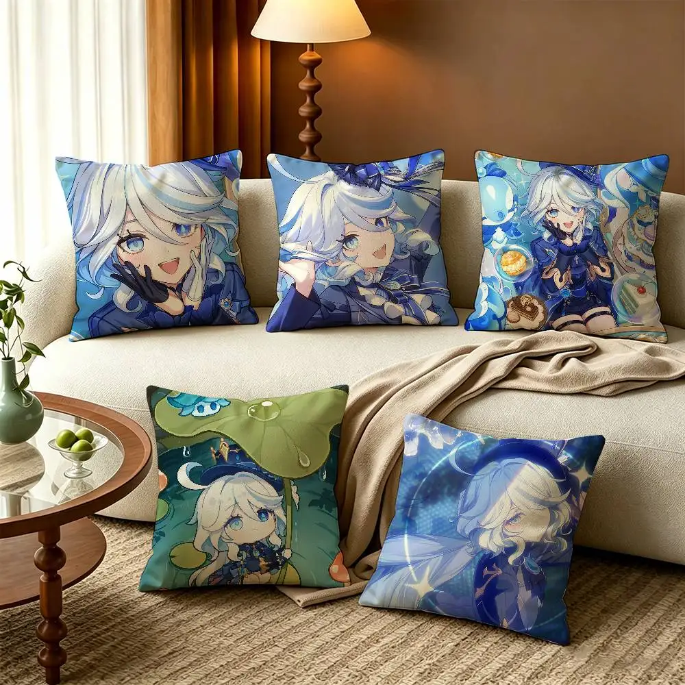 

G-Genshin F-Furina Square Zipper Cotton Linen Fabric Pillow Cases Bedroom Home Decorative Boys Girls Gift