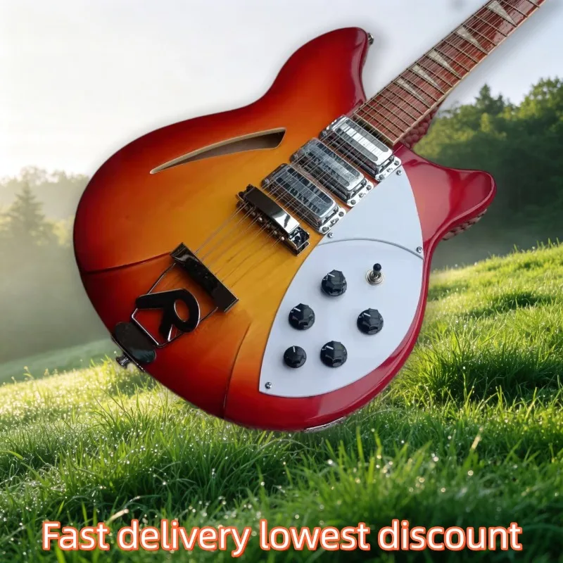 Sunburst Semi Hollow 360-6 String Electric Guitar Three Single Coil Pickups Vibrato Bridge Jazz Blues Stage Performance Guitar