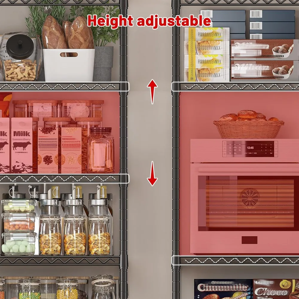 أرفف مخزن سلكية معدنية قابلة للتعديل مكونة من 5 طبقات لتخزين المطبخ، رف عريض 45.5 مع 5 طبقات لتنظيم فعال
