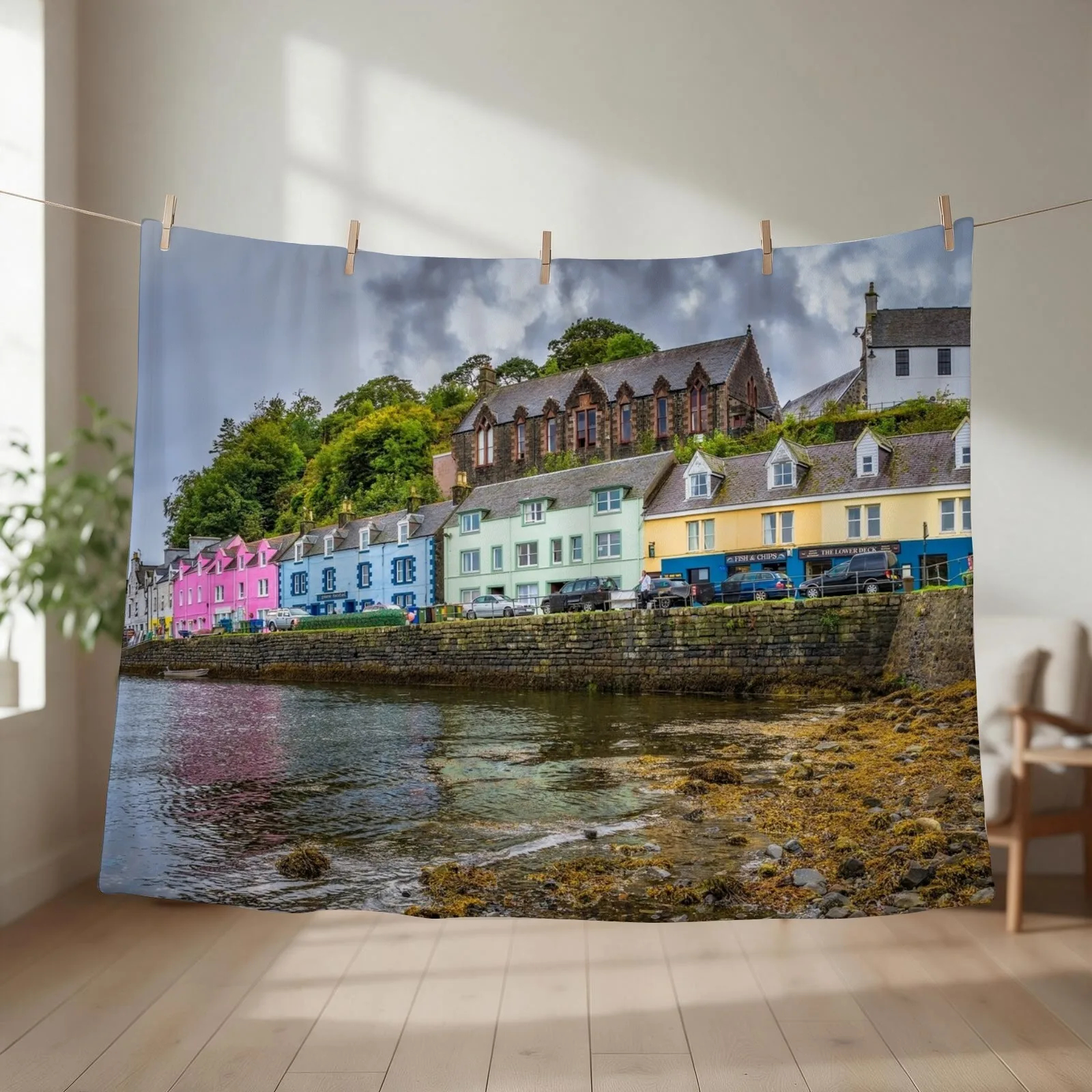 Portree Harbour, Isle of Skye Throw Blanket couch cozy soft plush fuzzy picnic outdoor blanket