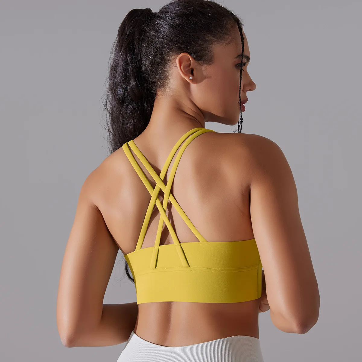 Solid Color Women Fitness Sports Bra Top Gym Yoga triangle backless Athletic Back Cutout Cross Tight Workout Soft With Chest Pad