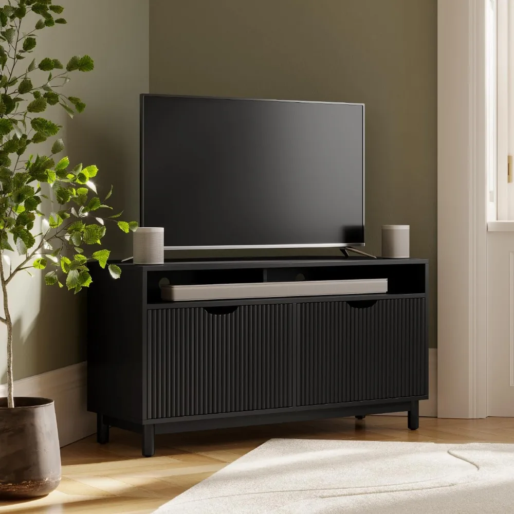 Fluted Corner TV Stand - 43” Corner Entertainment Center with Storage - Corner Media Console Table for Living Room