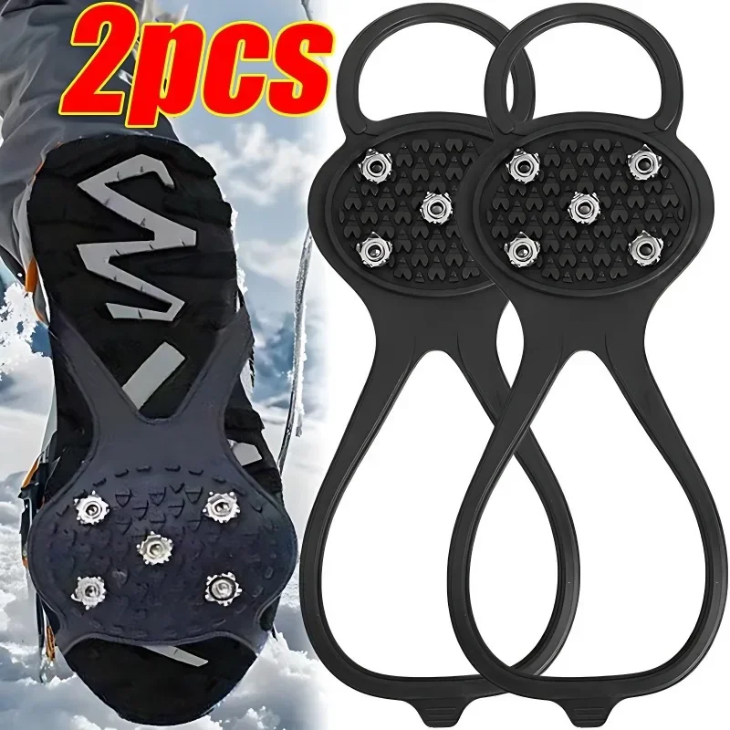 5 Teeth Ice Gripper for Shoes Snow Crampons Anti-slip Ice Gripper Hiking Cleats Spikes Traction Ice Floes 5 Stud Shoes Grip