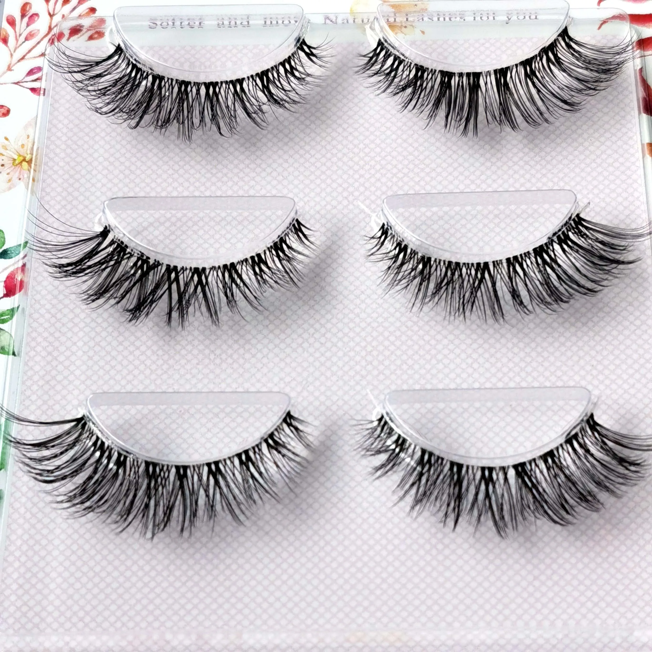 NEW 3Pairs Mink Lashes 3D Mink Eyelashes Invisible Band Natural Black Mink False Eyelash Full Strip cilios posticos Reusable