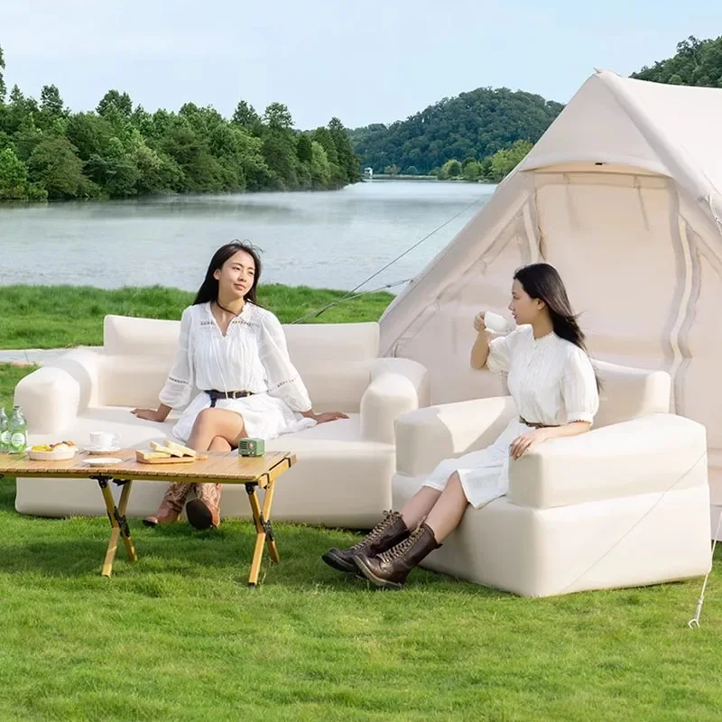 Outdoor Automatic Inflatable Sofa Chair Portable Air Lounger for Camping Festival Beach Quick Set Up Lightweight Sitting Double
