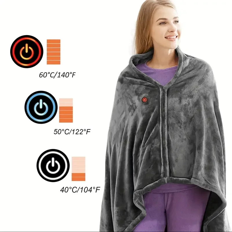 Electric Heating Blanket USB Charging Heating Blanket Single Person Warm Shawl 3 Heating Levels Wearable Electric Heating Blanke