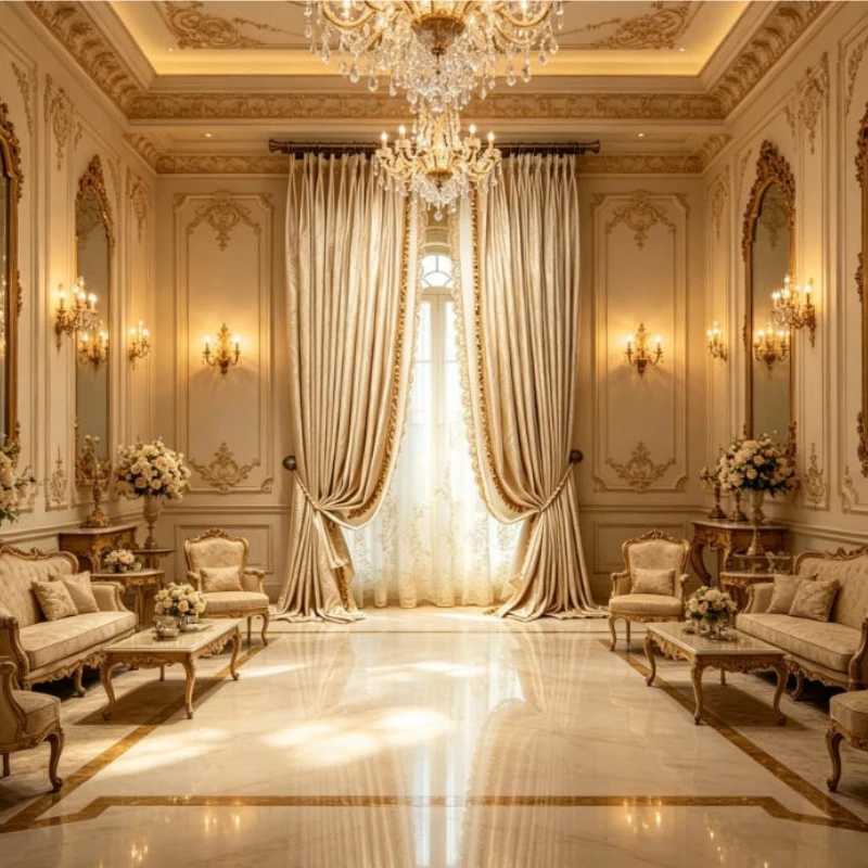 European Luxury Curtains for Living Dining Room Bedroom High Precision Jacquard Blackout Geometric Design Beige Elegance Decor