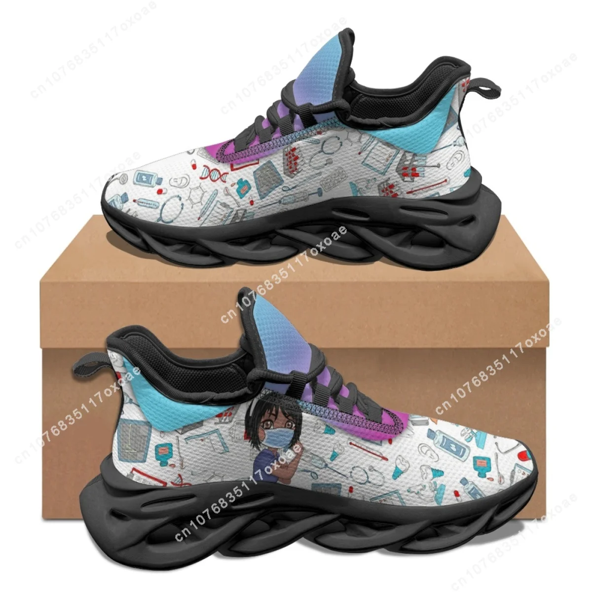 Medical Nurse Printed Women's Flat Shoes Hospital Equipment Design Breathable Sneakers Female Nursing Gift Shoes Zapatos Mujer