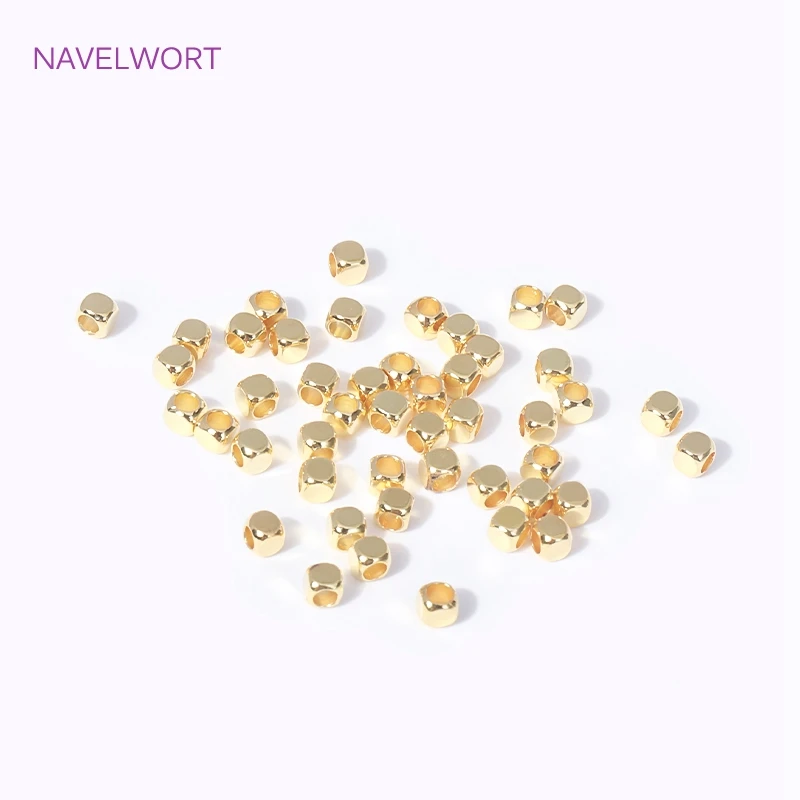 50/100PCS 18K Gold Plated Brass Square Cube Beads Metal Spacer Beads For Jewelry Making DIY Bracelets Necklace Beading Fittings
