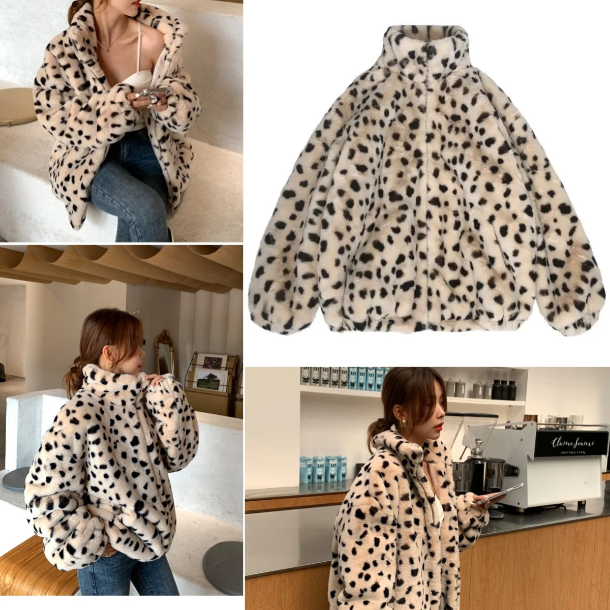 Leopard Faux Fur Mid Length Coats Women Jackets Print Coat Thick Warm Loose Furry Y2k Loose Jacket Outerwear Autumn Winter