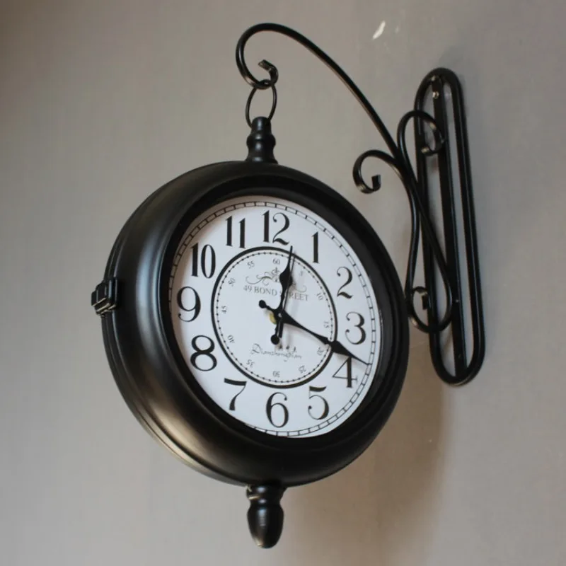 Retro Wrought Iron Silent Double-sided Clock American Rural Pastoral Living Room Wall Clocks Wall Crafts Настенные Часы