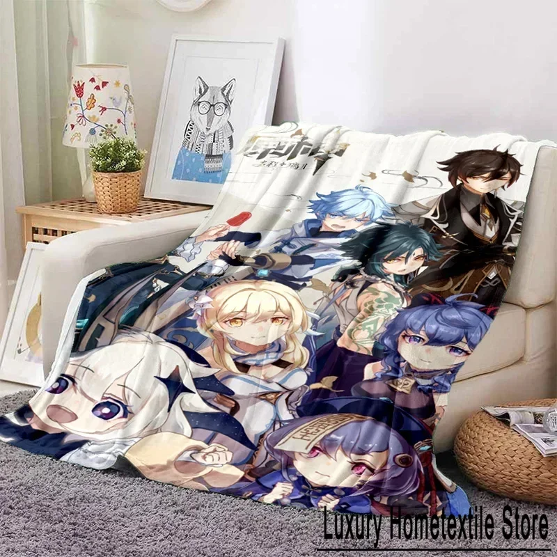 P-Project G-Genshin Impact Throw Blanket Soft Flannel Thin Blankets for Bed Sofa Cover Bedspread picnic cooling gift Home Deco