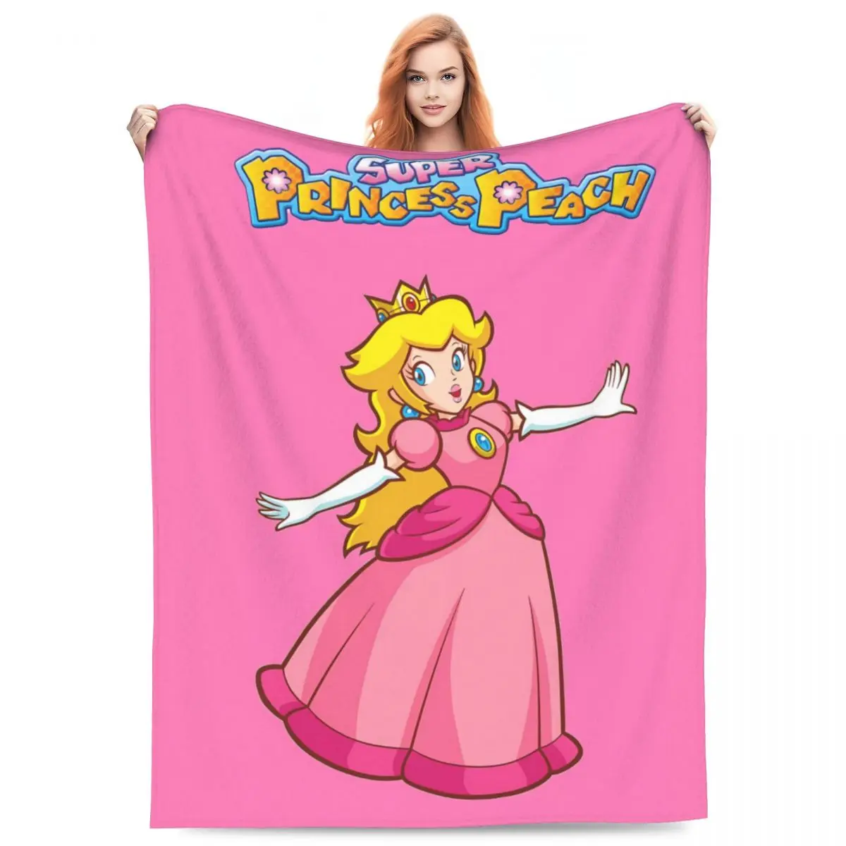 Super Mario Peach Princess Flannel Blanket Warm Throw Blanket for Living Room Picnic Fluffy Bedspread Sofa Bed Cover