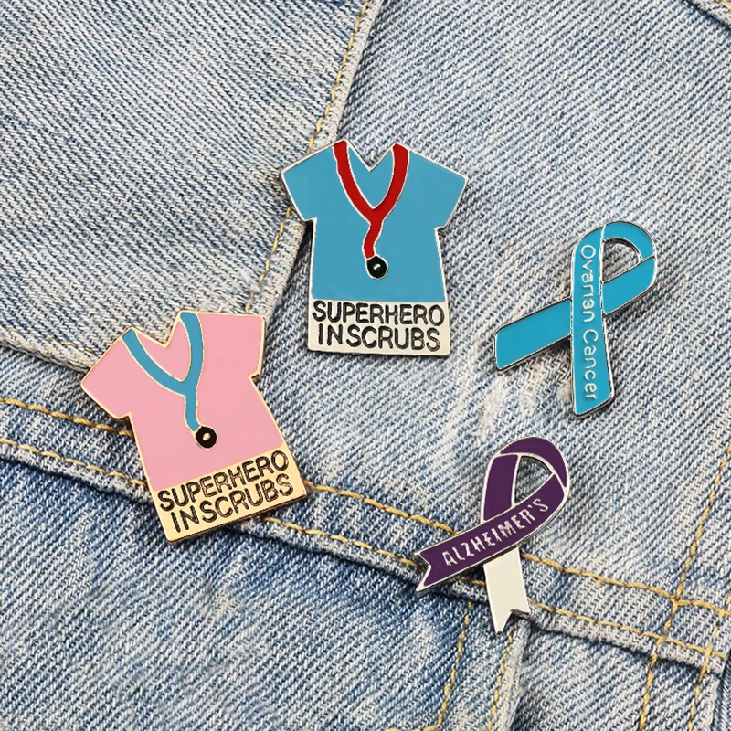 Medical Surgical Gown Brooches Pink Ribbon Sign Protect Caring for Breast Health Enamel Pins Bag Jewelry Gifts for Women Doctors