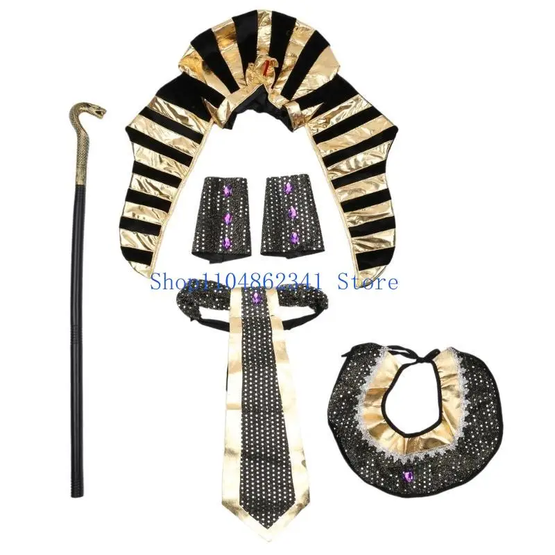 5asd Ägyptisches Halloween-Cosplay-Kostümzubehör, ägyptische Schlangen-Kopfbedeckung, ägyptischer Zauberstab, ägyptischer