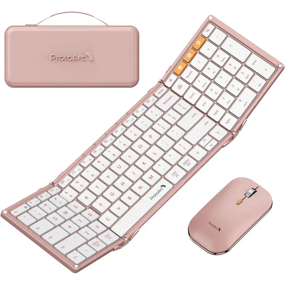 Portable Full-Size Folding Wireless Keyboard Mouse Set for Laptop, iPad, Tablet - Pink