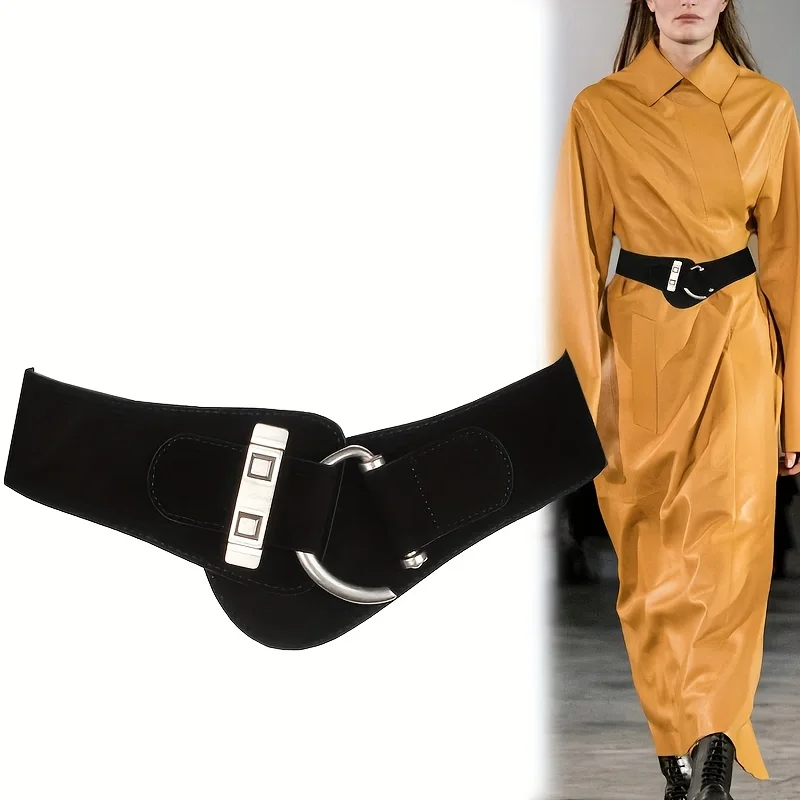 

Женский широкий пояс в стиле ретро — натуральная кожа и замша, эластичный пояс с серебряной пряжкой, ремни для пальто