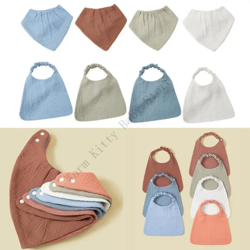 

1pc Cotton Baby Muslin Bibs Solid Color Adjustable Buttons Newborn Drooling Bib Bandana Soft Absorbent Boys Girls Saliva Towel