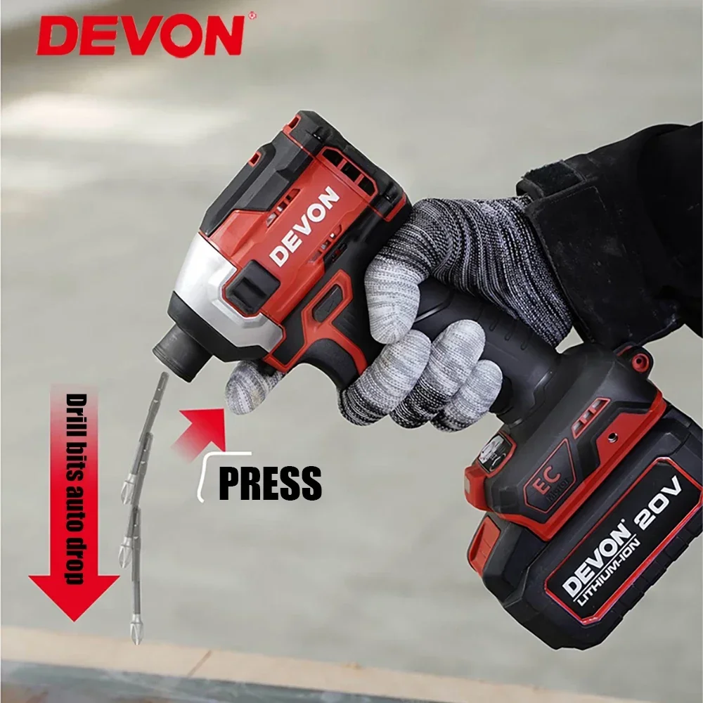 

Devon Cordless Impact Screwdriver Rechargeable Brushless 5762-LI-20 2 Smart Modes 240Nm 3700rpm 4200T/min Universal Flex Battery