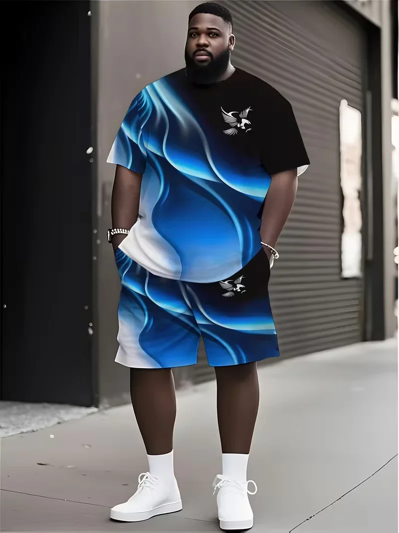 

Men's Color Block Eagle 3D T shirt Shorts Set Fashion Men Women T-shirts Two-Piece Outdoor Street Casual Sport Tracksuit Outfits