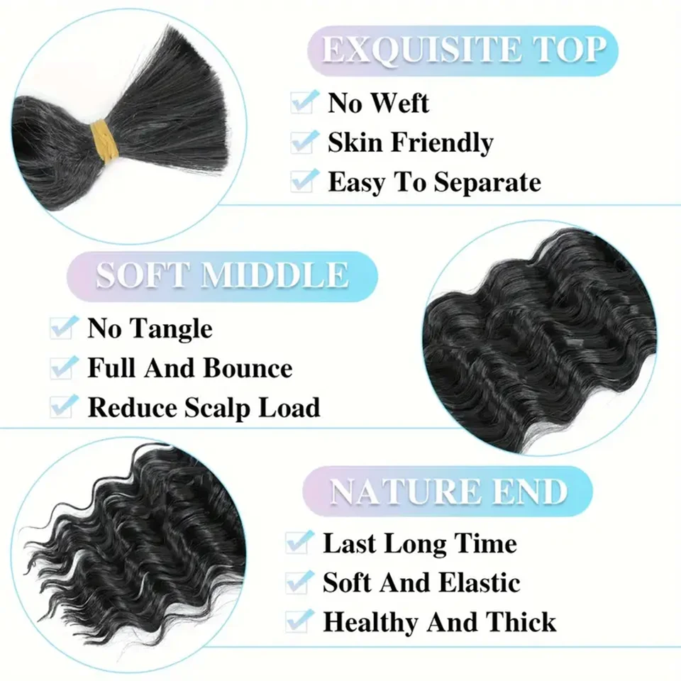 Paquetes de 1/3/7 de cabello rizado para crochet, onda oceánica, 18/24/30 pulgadas, sintético 3