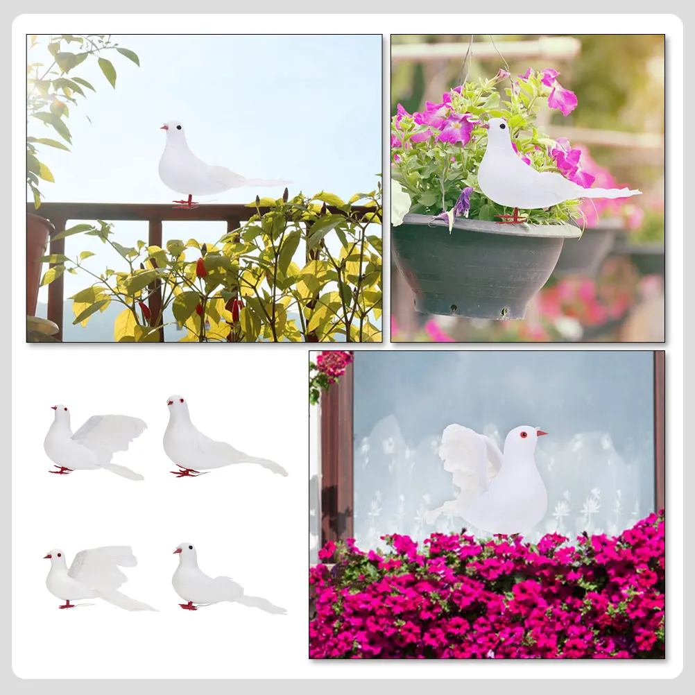 

4pcs Simulation Peace Dove Ornament Lifelike Garden Pigeon Decor Desktop Decoration Bird For Colorful Educational Gift