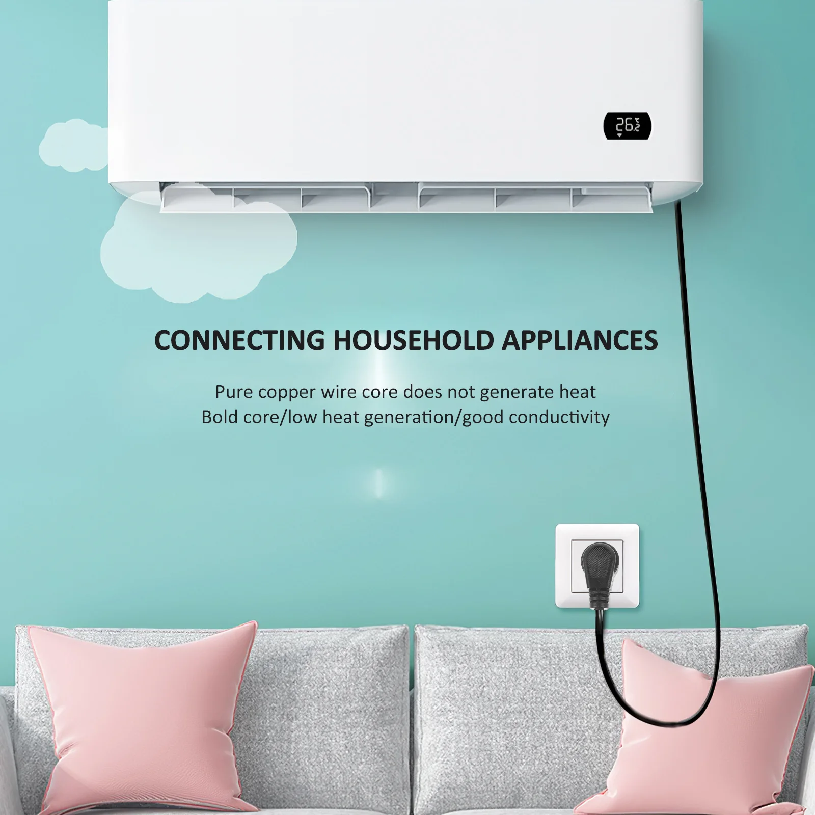 

Сменный удлинитель кабеля, 3-контактный шнур питания, плоская вилка, низкопрофильный для бытовой техники, источник питания, радиокабель