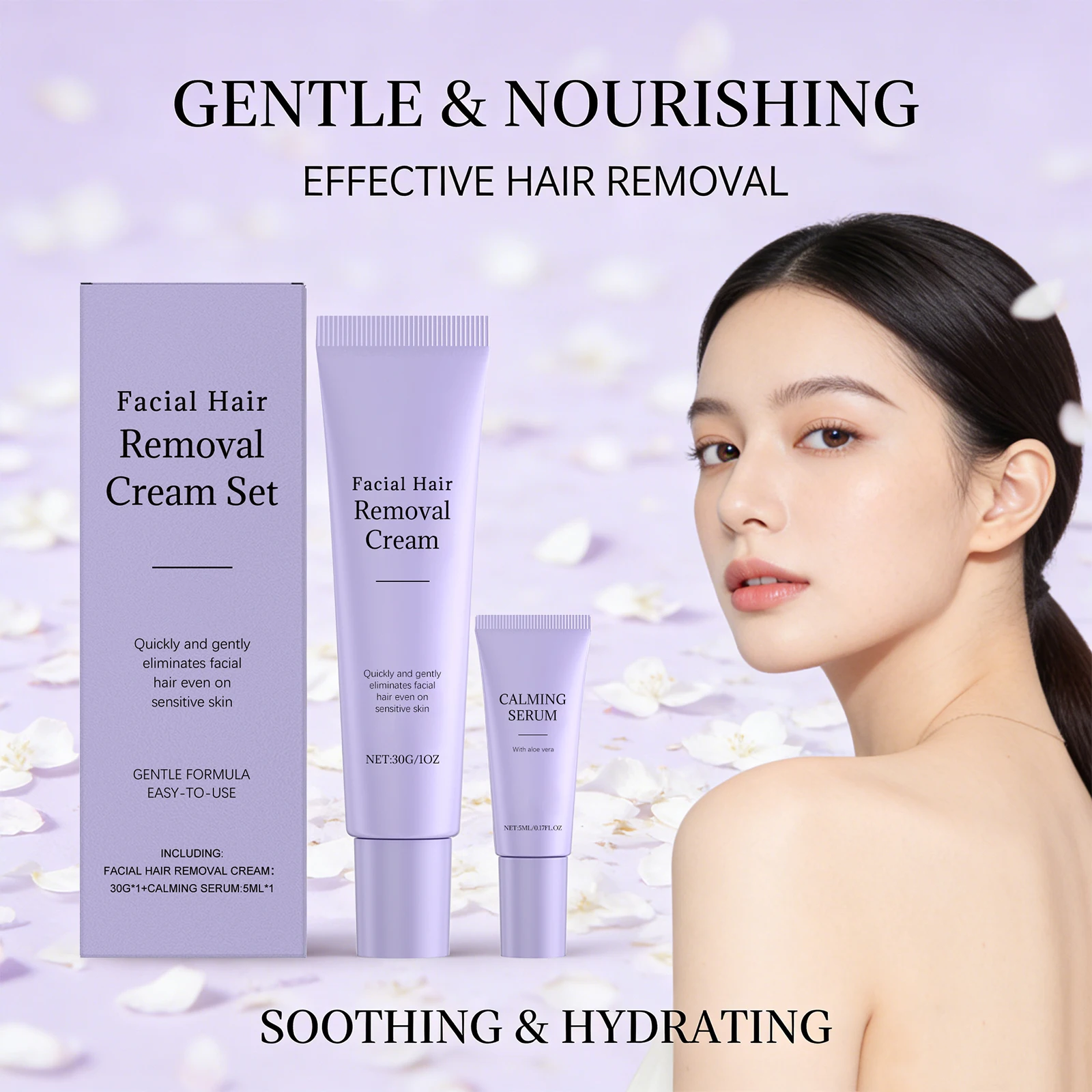 Set de Crema Depilatoria Facial, Depilación Sin Dolor, Suave y No Irritante, Elimina el Bigote, Suaviza e Hidrata, Cuidado Facial