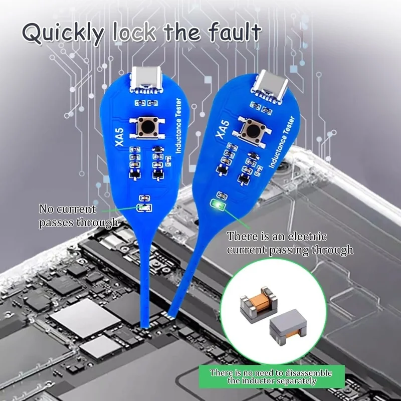 DT16 2Pcs Type-C PCB Inductance Tester with LED Indicator, Motherboard Coil Repair Diagnostic Tool for Laptop Phone