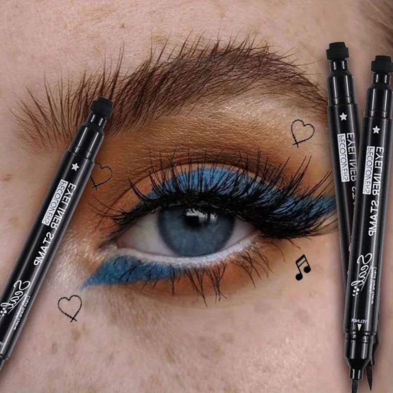 Doppelkopf-Stern-Siegel-Eyeliner, wasserdicht, schnell trocknend, schwarzer Stempel, flüssiger Eyeliner-Stift, feiner, wischfester Augenschwanz